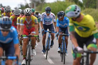 Nairo Quintana keeps an eye out for teammate Winner Anacona in San Juan