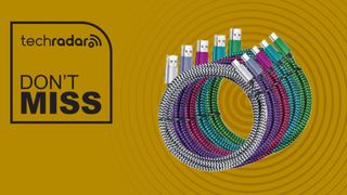 Multiple colored charging cables on a mustard colored background with the next don't miss next to it