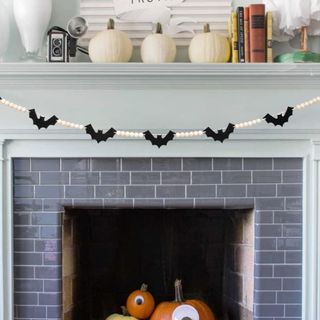 Bat Bunting on a fireplace mantle