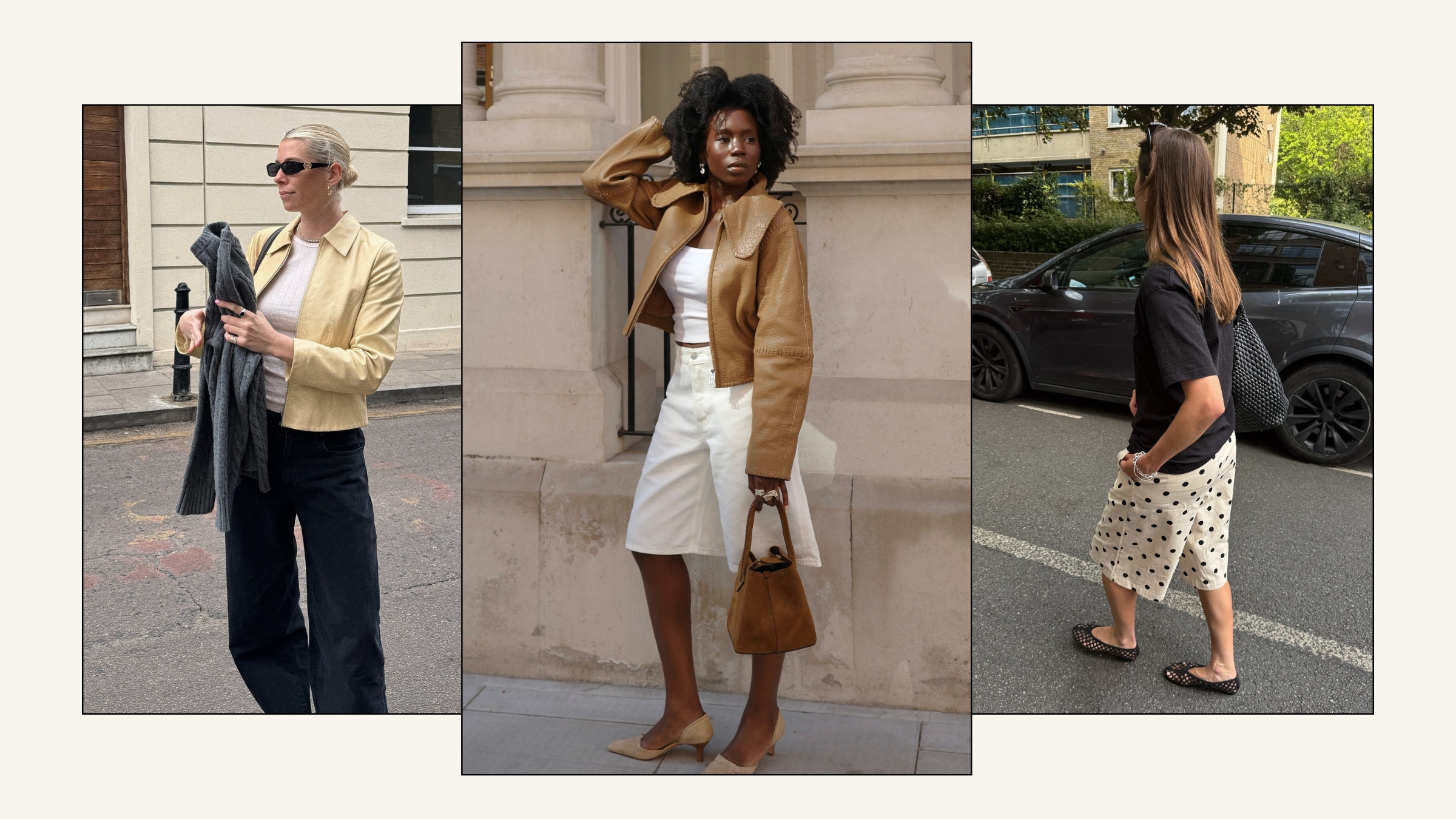 Three women wearing trending outfits in east London.