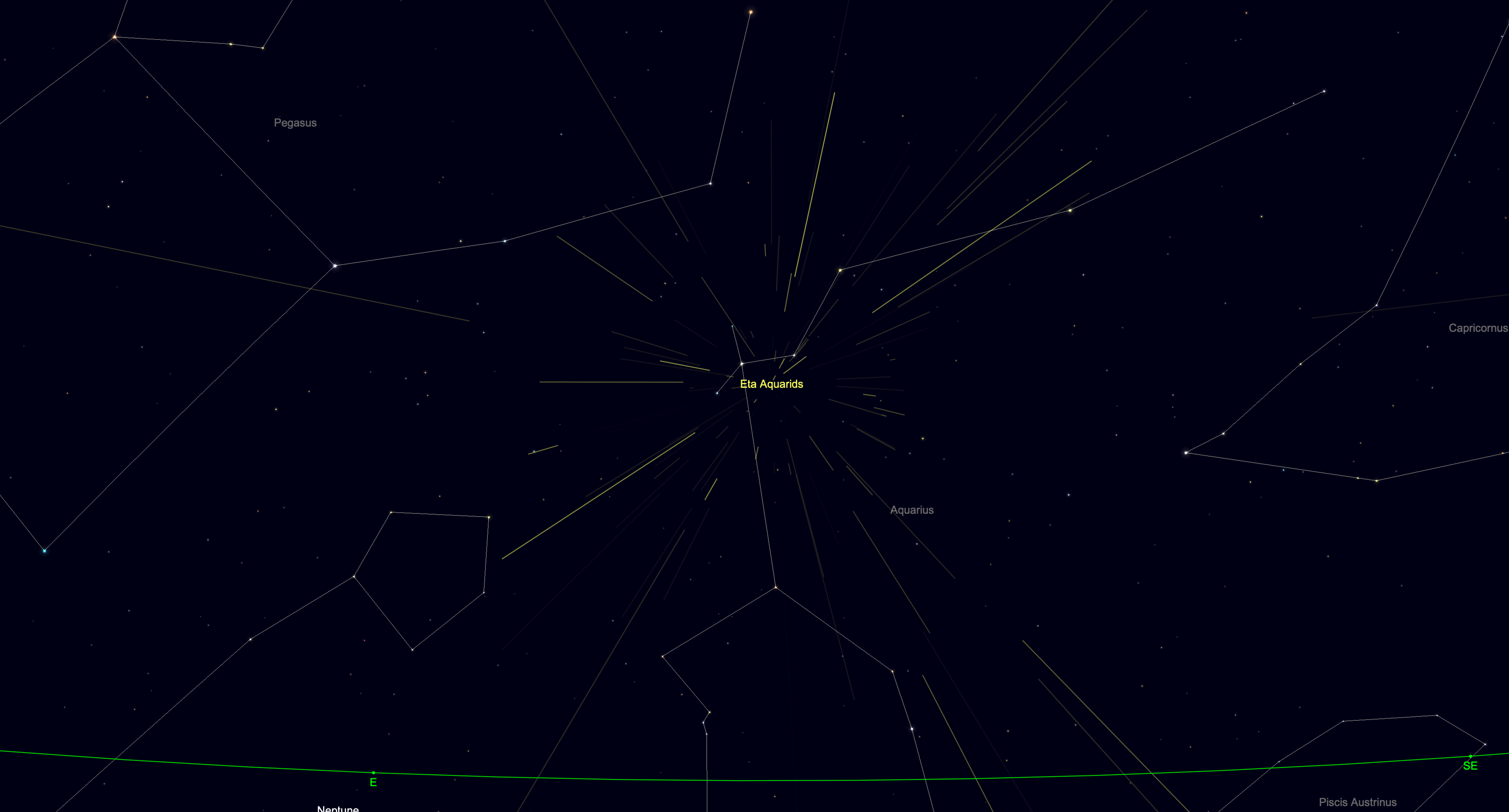 night sky map showing the Eta Aquarids appear to radiate from the constellation Aquarius.