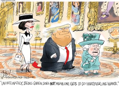 Political Cartoon U.S. Trump Queen Melania UK State Visit