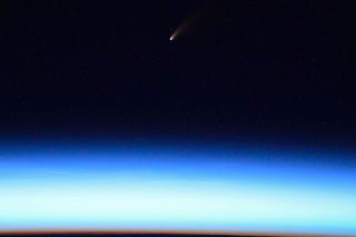 Comet NEOWISE as seen from the International Space Station in a photograph shared by Russian cosmonaut Ivan Vagner on July 4, 2020.