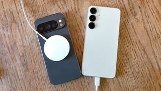Pixel 10 mPro charging wirelessly as Galaxy s25 plus charges via USB-C