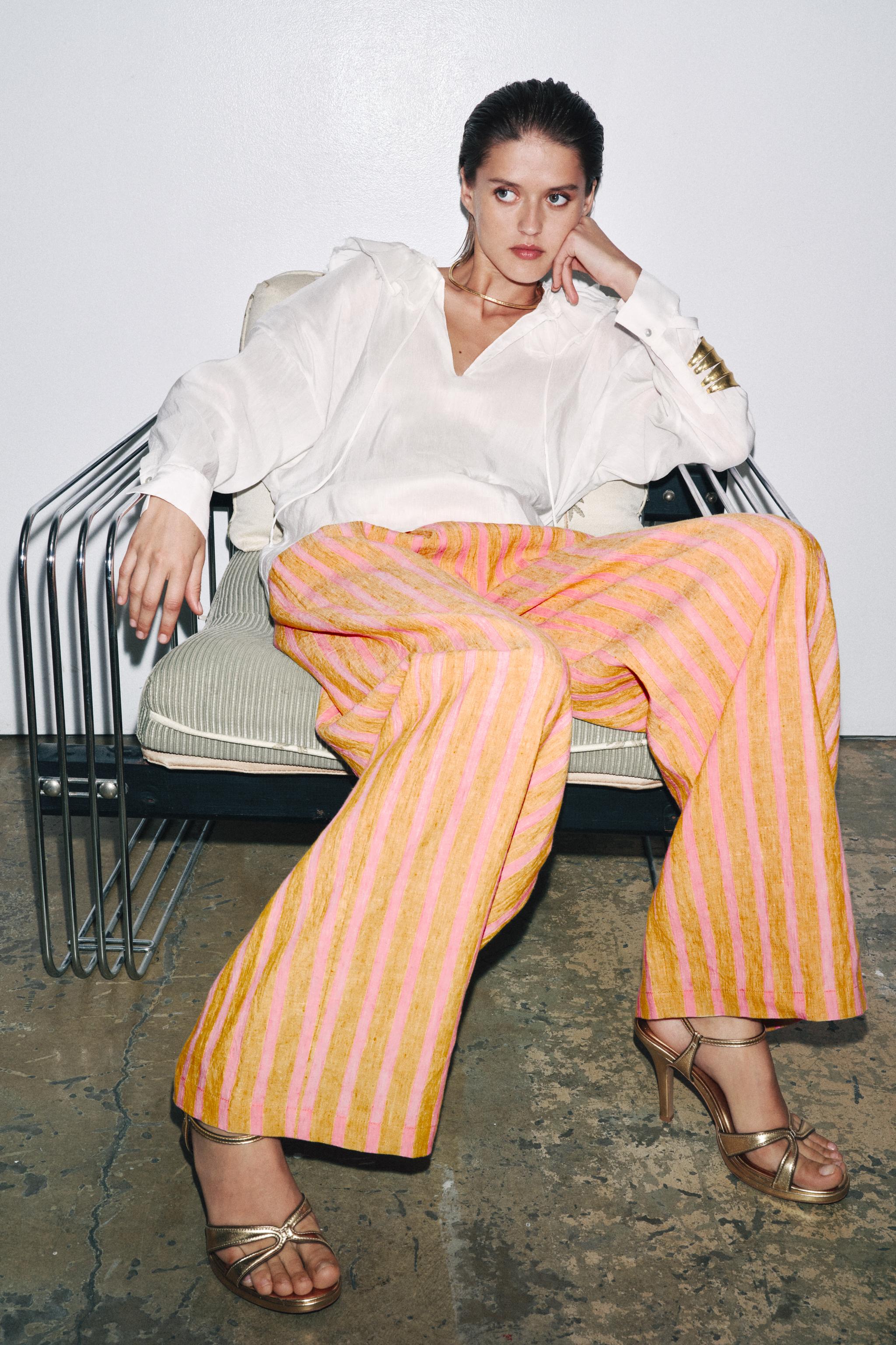 Striped Linen Blend Pants Zw Collection