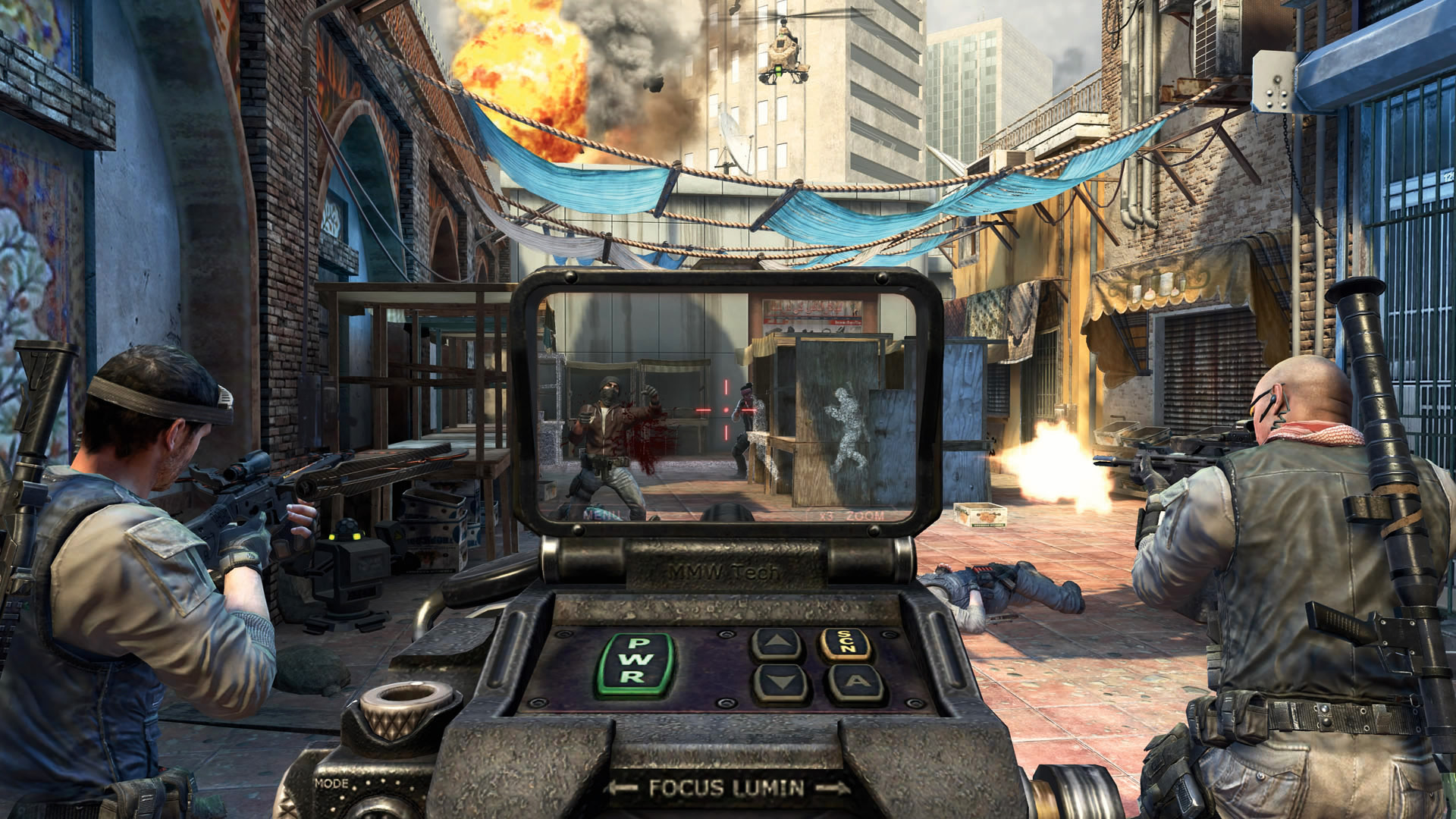 Aiming down sights in a crowded market in Call of Duty Black Ops 2, from Edge 353