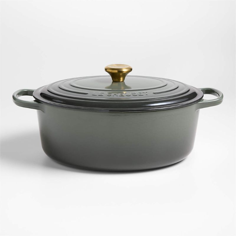 Sage green oval Dutch oven from Le Creuset