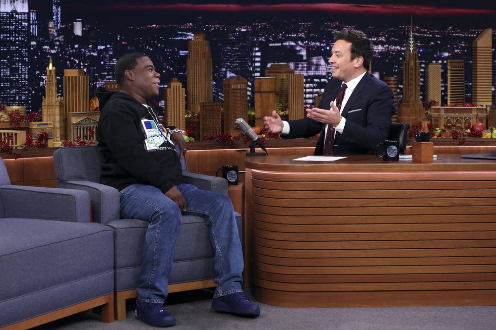 Jimmy Fallon (r) interviews Tracy Morgan on NBC&#039;s &quot;The Tonight Show&quot;