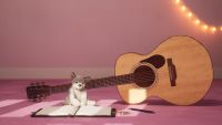 A teddy and a guitar in the game The Quiet Things