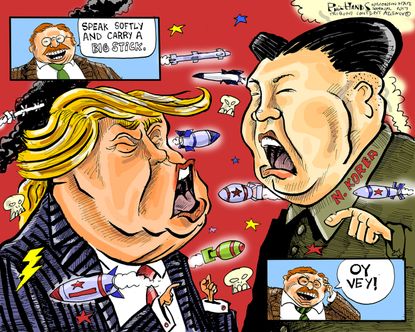Political Cartoon U.S. Trump Kim Jong Un North Korea Teddy Roosevelt Nukes