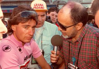Roberto Visentini in pink on the 1987 Giro d'Italia.
