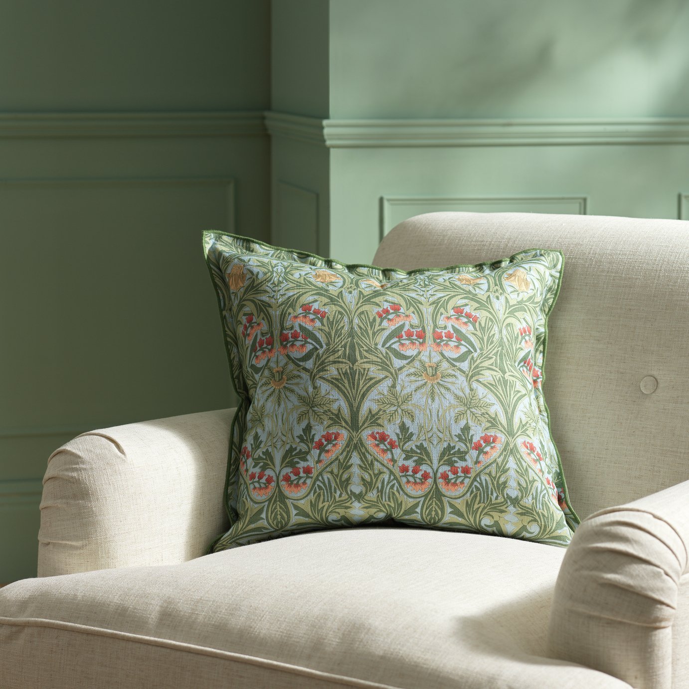 Habitat X Morris &amp;amp; Co. Bluebell Cushion - Green - 50x50cm