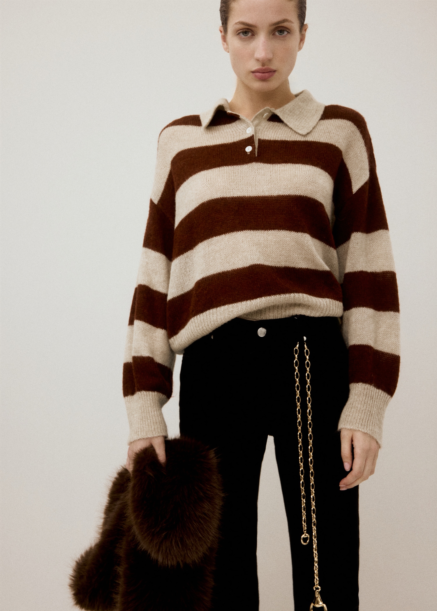 Striped Polo-Neck Sweater - Women | Mango Usa