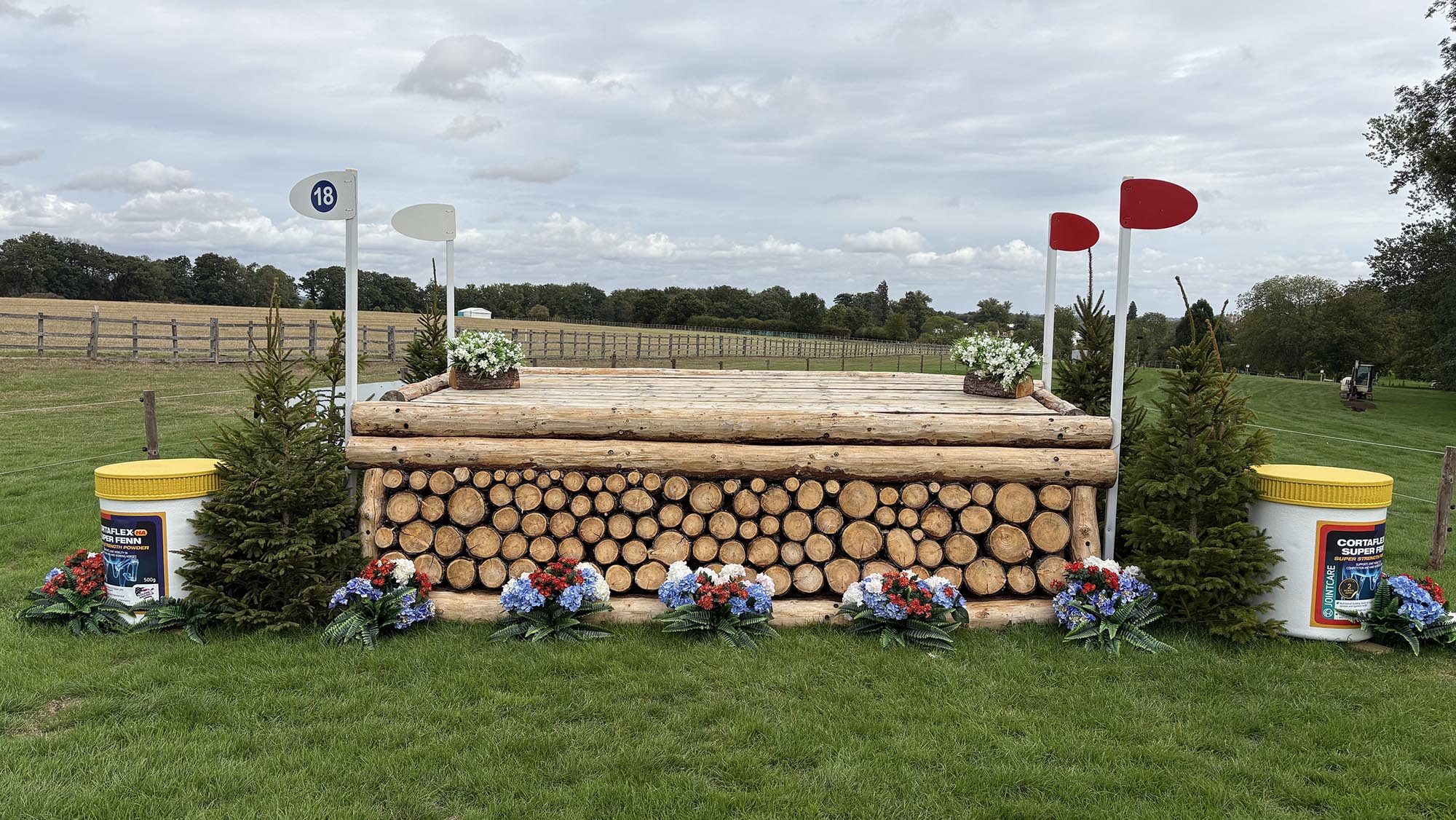 Log stack fence on the Burghley cross-country course 2026