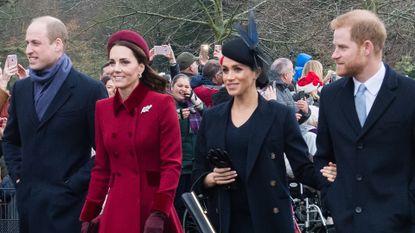 Prince William, Kate Middleton, Meghan Markle, and Prince Harry on the Sandringham estate on December 25, 2018.