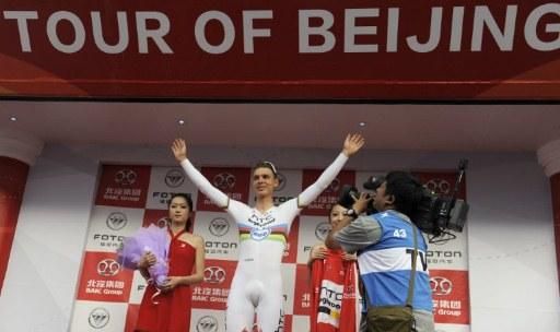 Tony Martin (HTC-Highroad) on top of the podium at the Tour of Beijing