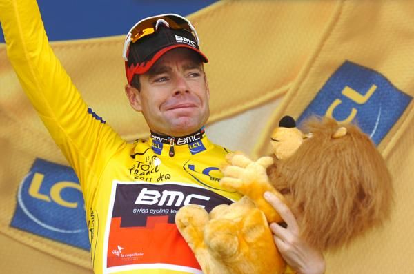 Cadel Evans looking quite content with his day's work