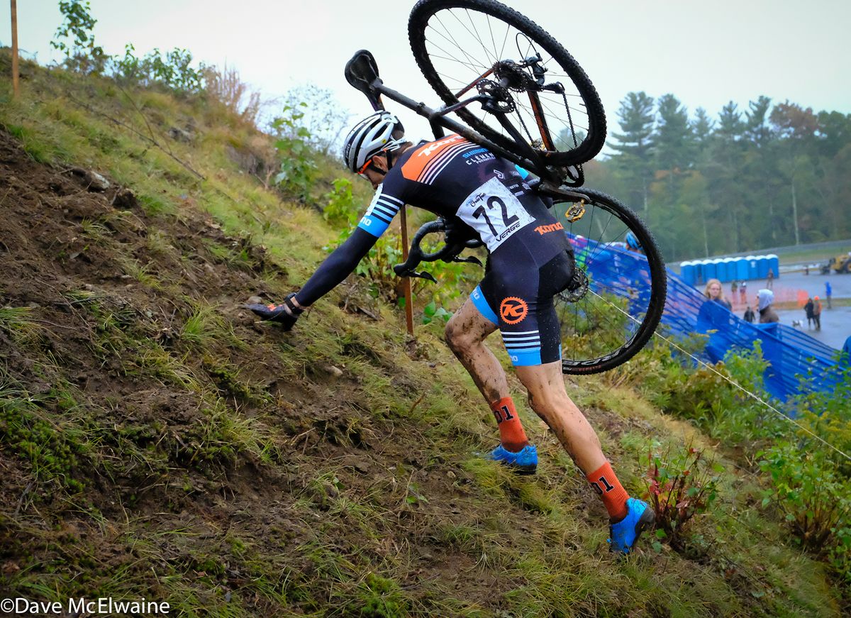 Kerry Werner (Kona) puts a hand down on a very steep climb