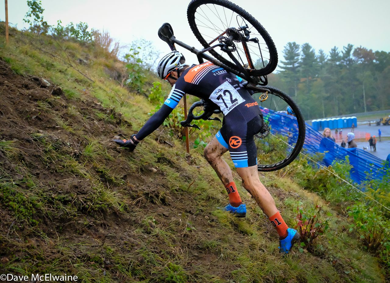 Kerry Werner (Kona) puts a hand down on a very steep climb