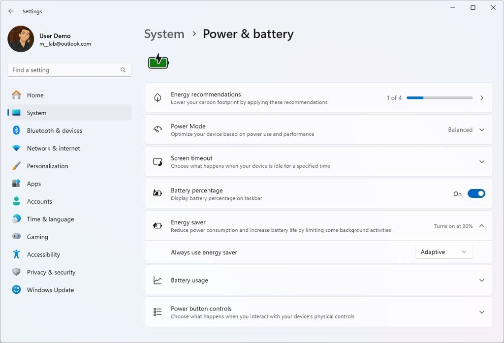 Adaptive Energy Saver mode