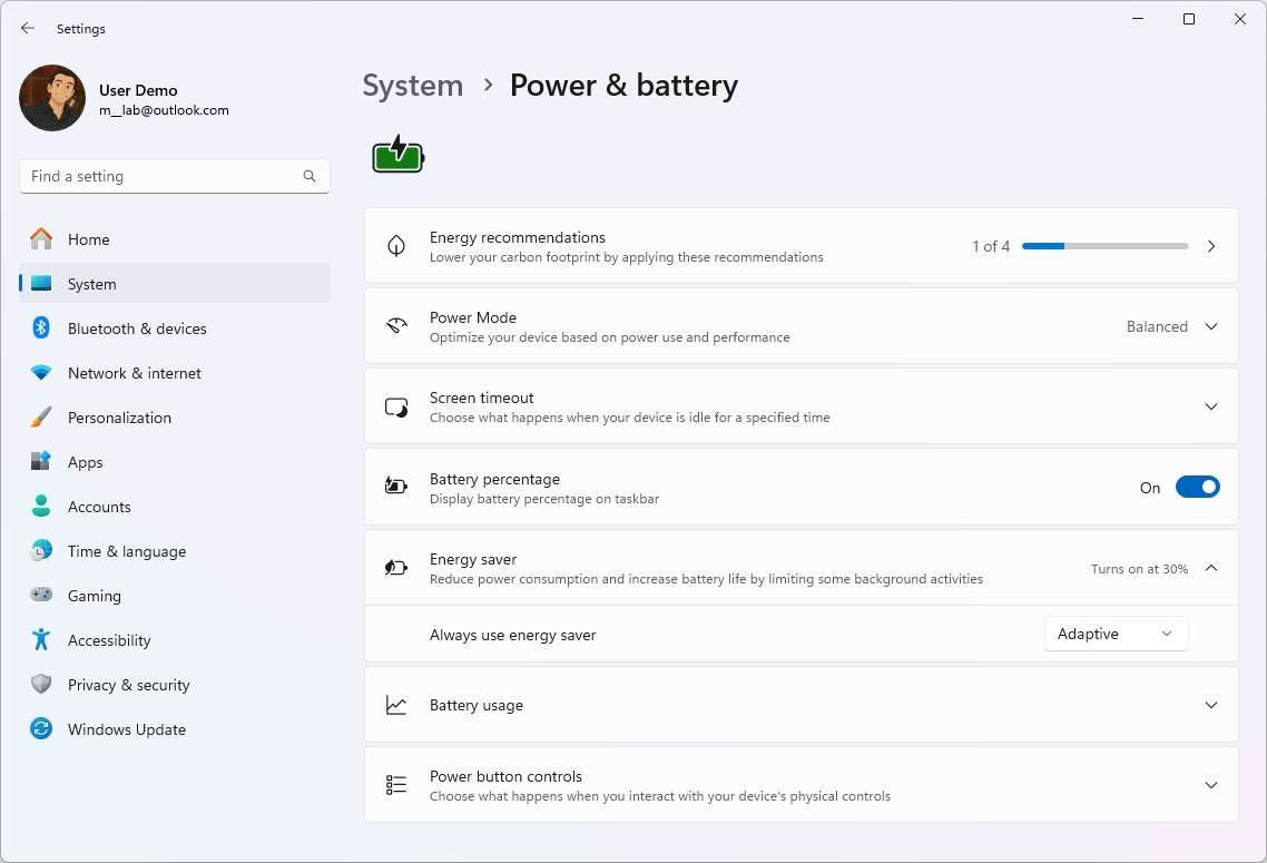 Adaptive Energy Saver mode