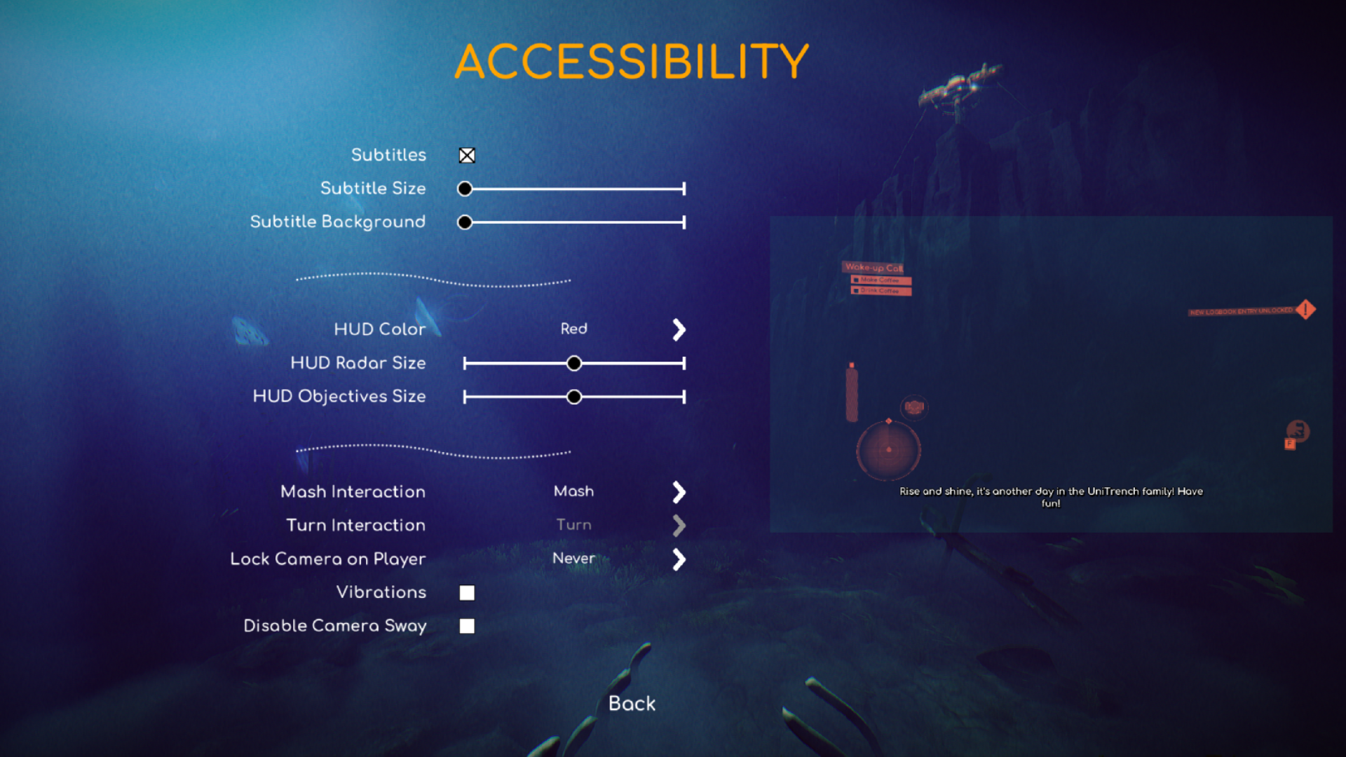 Accessibility features  Under The Waves