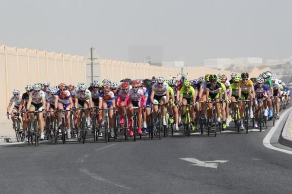 The peloton leaves Doha on an out-and-back stage; which meant headwind-tailwind