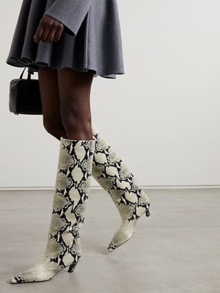 Davis snake-effect leather knee boots