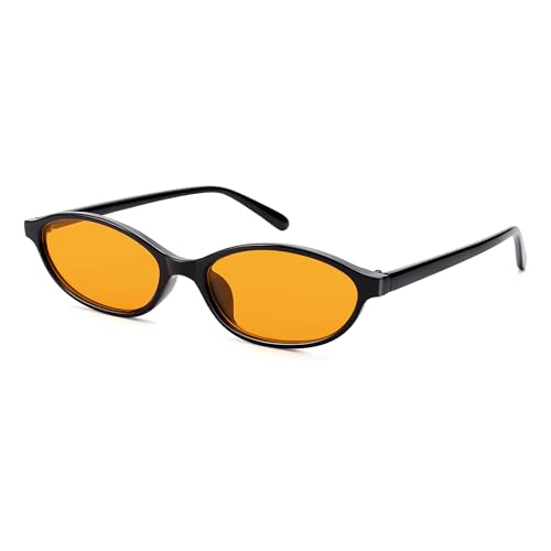 Glardefe Retro Oval Sunglasses for Women - Y2k Trendy Sun Glasses - Cat Eye 90s Shades(black/orange Lens)