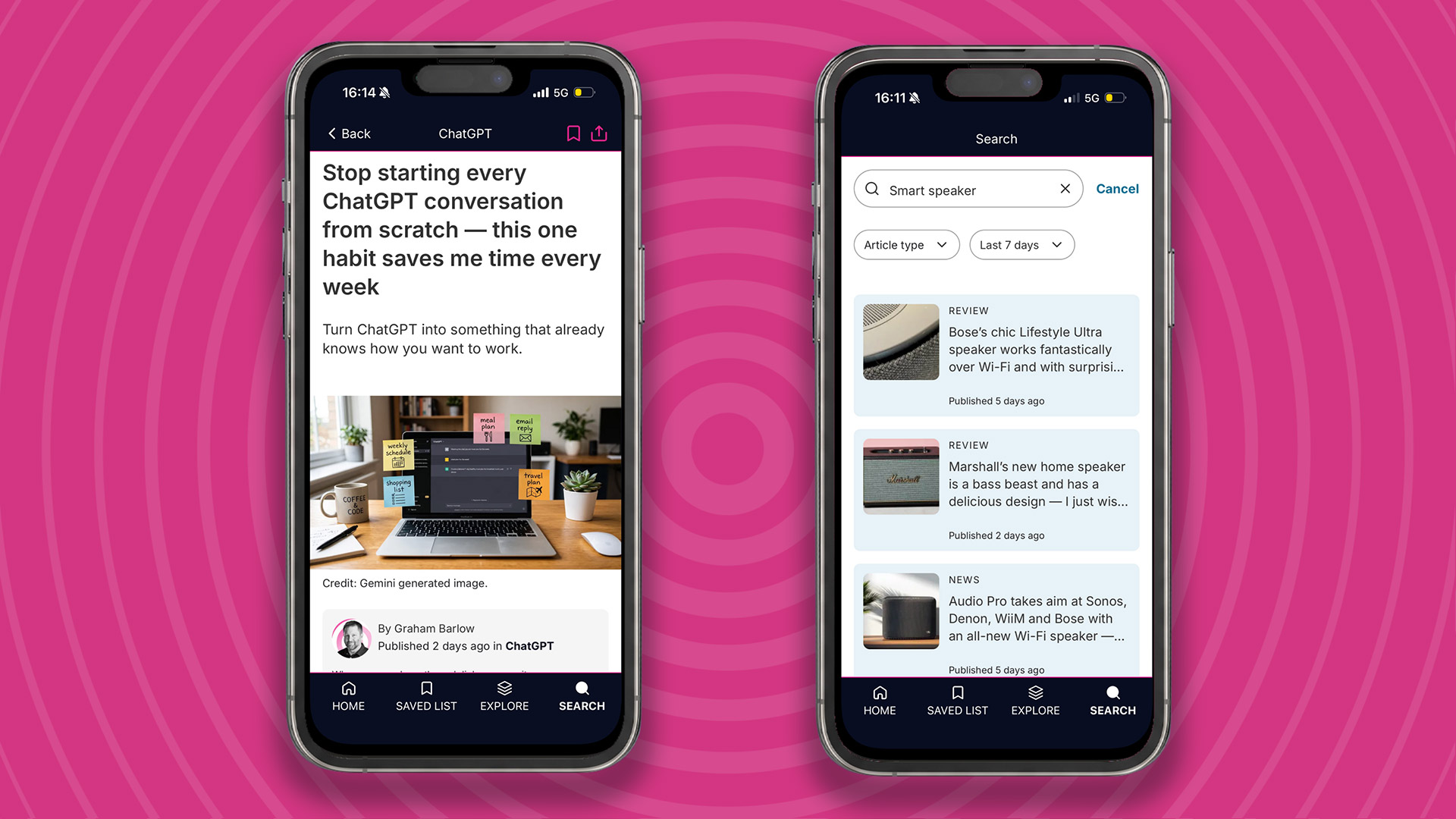 Interfaz de exploración y búsqueda en la app de TechRadar