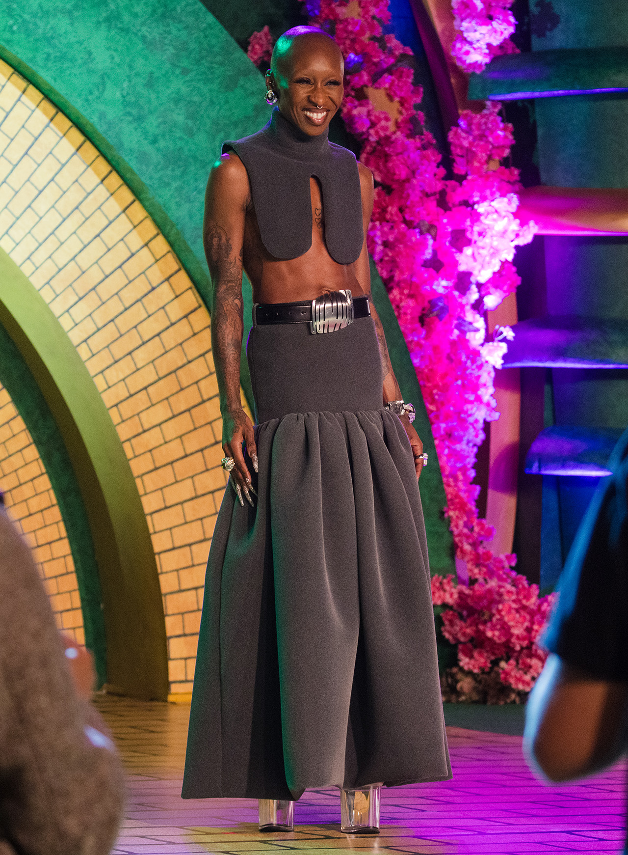 Cynthia Erivo in two piece belted dickey look at the Brazil premiere of Wicked: For Good