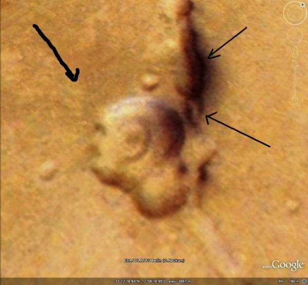 A Martian surface feature, as seen on the Google Mars database, that one man says looks like the profile of Mahatma Gandhi.