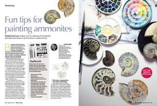 Replicate beautiful ammonite textures in watercolours