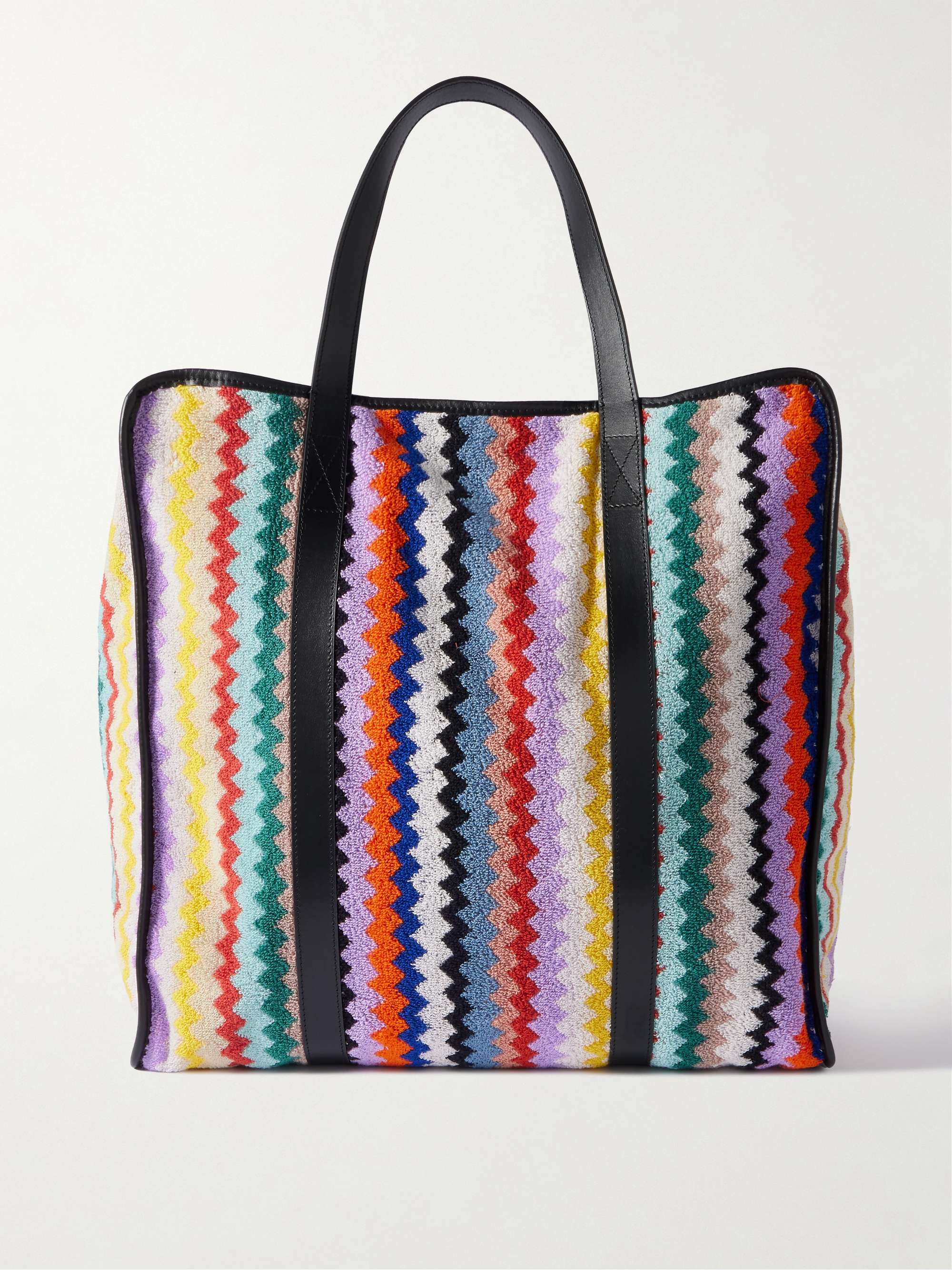 Riverbero Leather-Trimmed Striped Cotton-Terry Tote