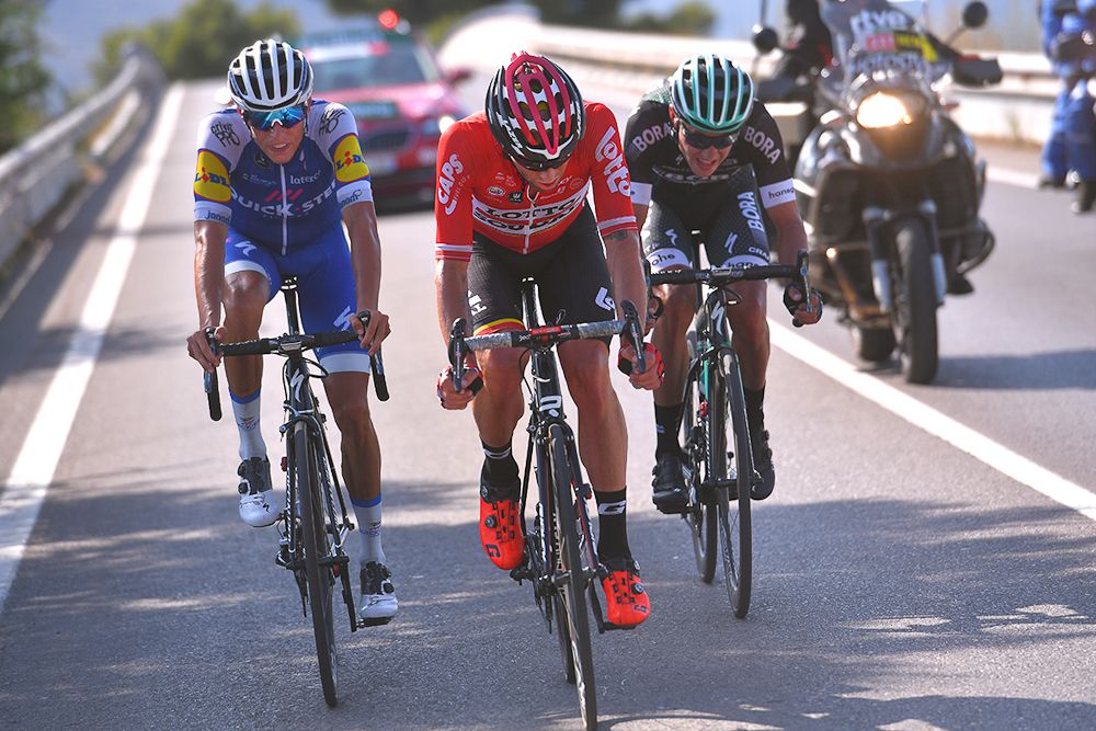 Enric Mas, Tomasz Marczynski and Pawel Poljanski in the final breakaway of the day