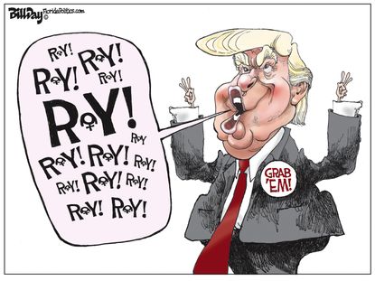 Political cartoon U.S. Trump Roy Moore endorsement sexual harassment