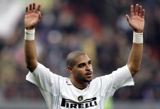 Adriano celebrates Inter's victory over Porto in the Champions League in March 2005.