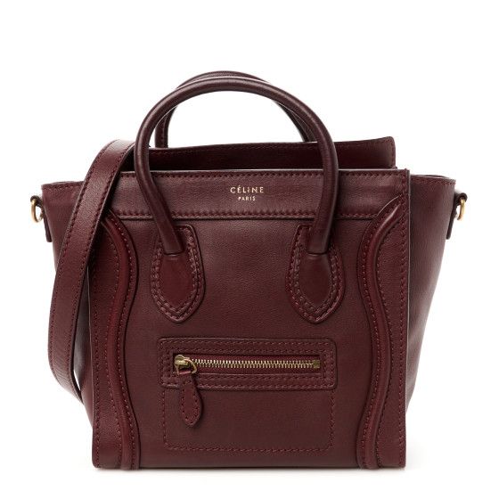 Celine Smooth Calfskin Nano Luggage Burgundy