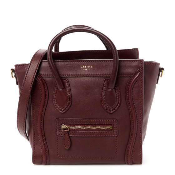 Celine Smooth Calfskin Nano Luggage Burgundy