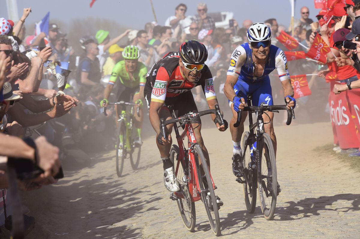 Greg Van Avermaet and Zydnek Stybar blast across the pave