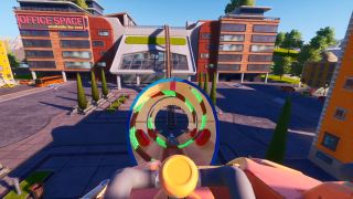 A first person perspective of a roller coaster build launching through a cannon in Park Beyond