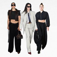 A collage of tunnel fit photos of Kelsey Plum during the 2025 WNBA season. 