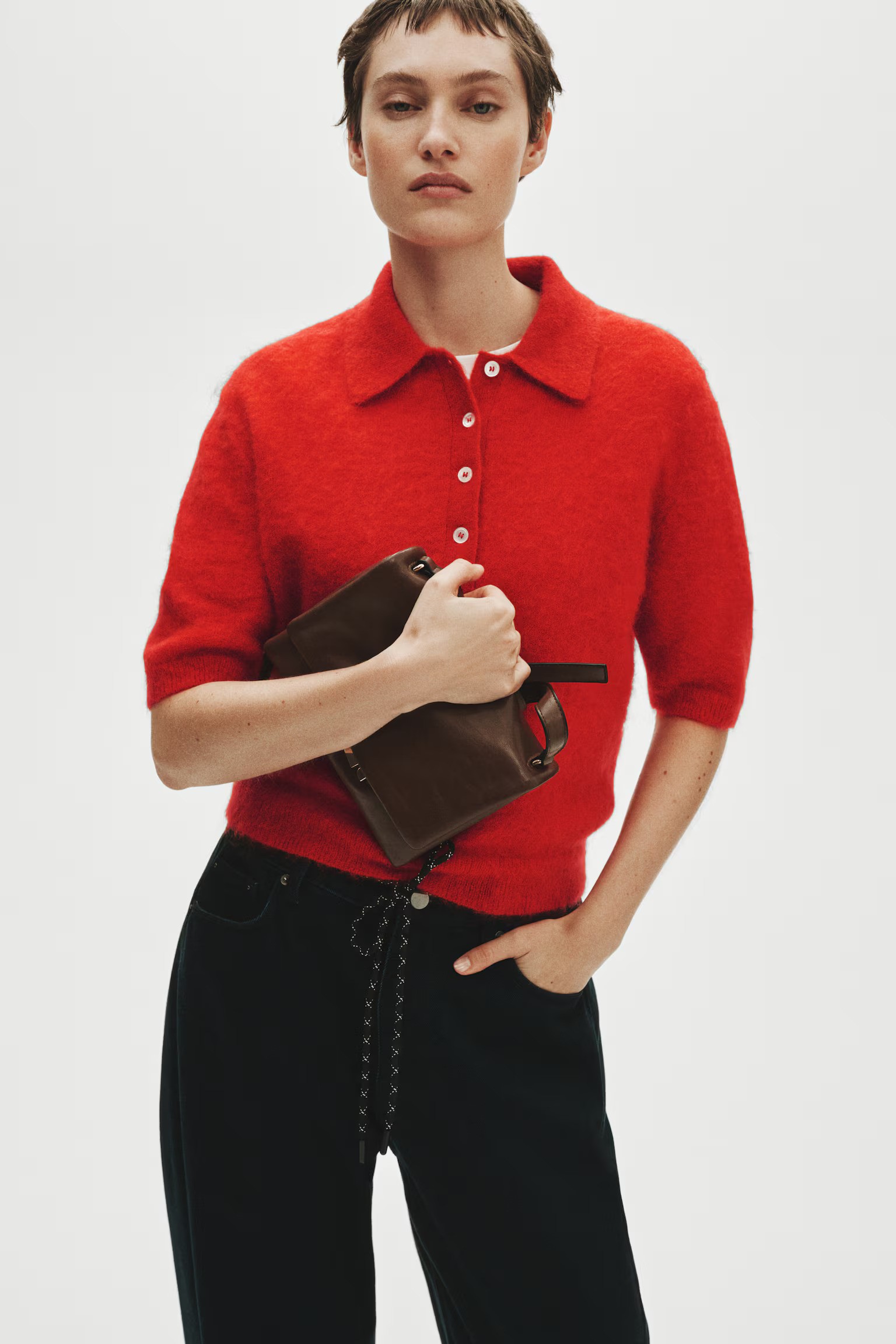Mohair-Blend Polo Shirt - Red