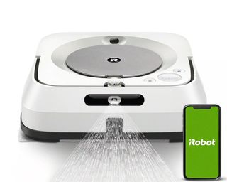 Image of iRobot Bravaa Jet m6 mop in cutout image with phone