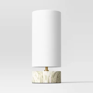 mini table lamp with tall shade and square green faux marble base