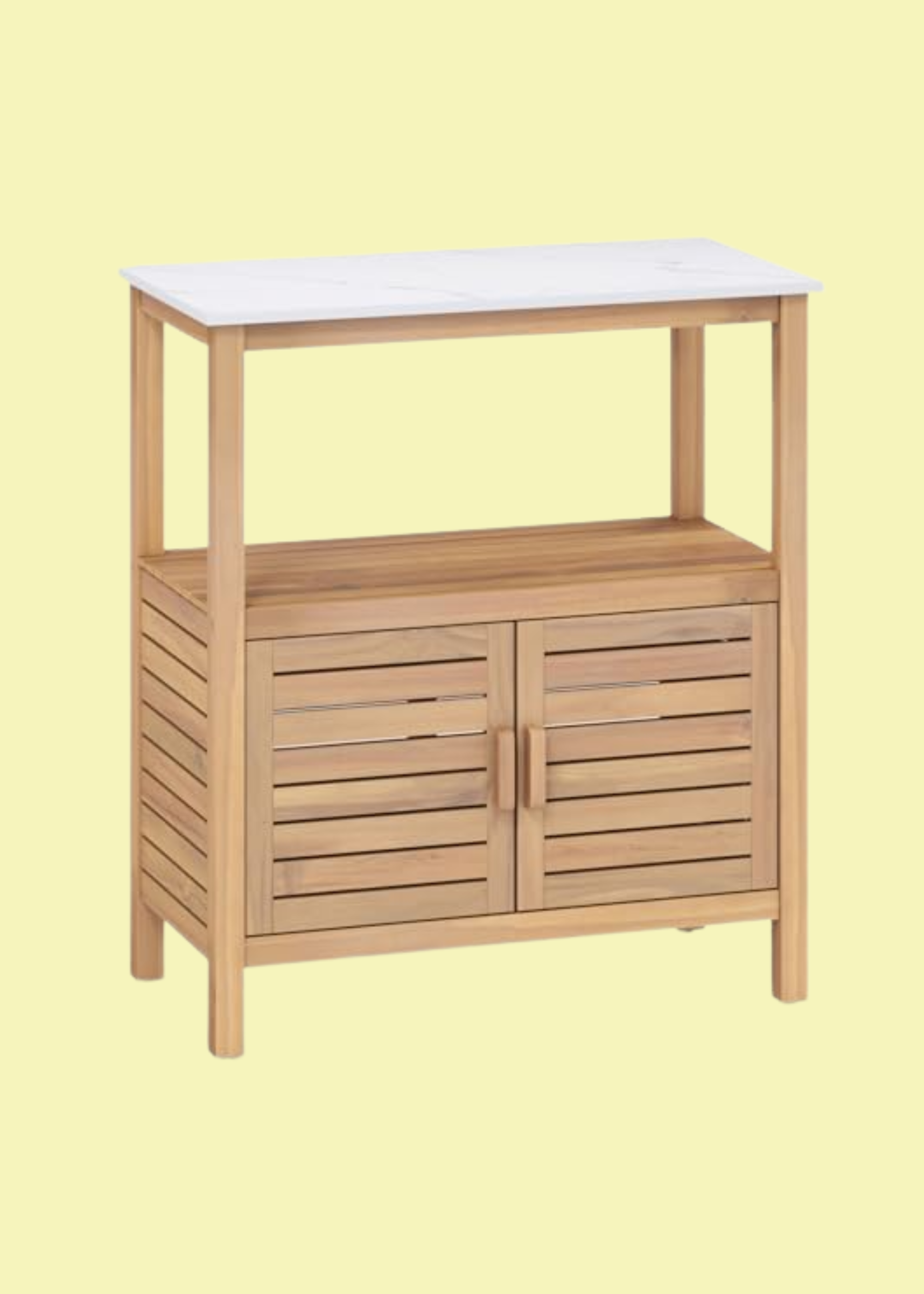Costway Outdoor Storage Shed, Acacia Wood Garden Potting Bench Table With Faux Marble Resin Tabletop, Storage Shelf &amp;amp; Cabinet, Tools Cabinet Planting Workstation for Patio Courtyard Balcony