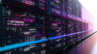 Abstract image showing a long row of servers disappearing into the distance