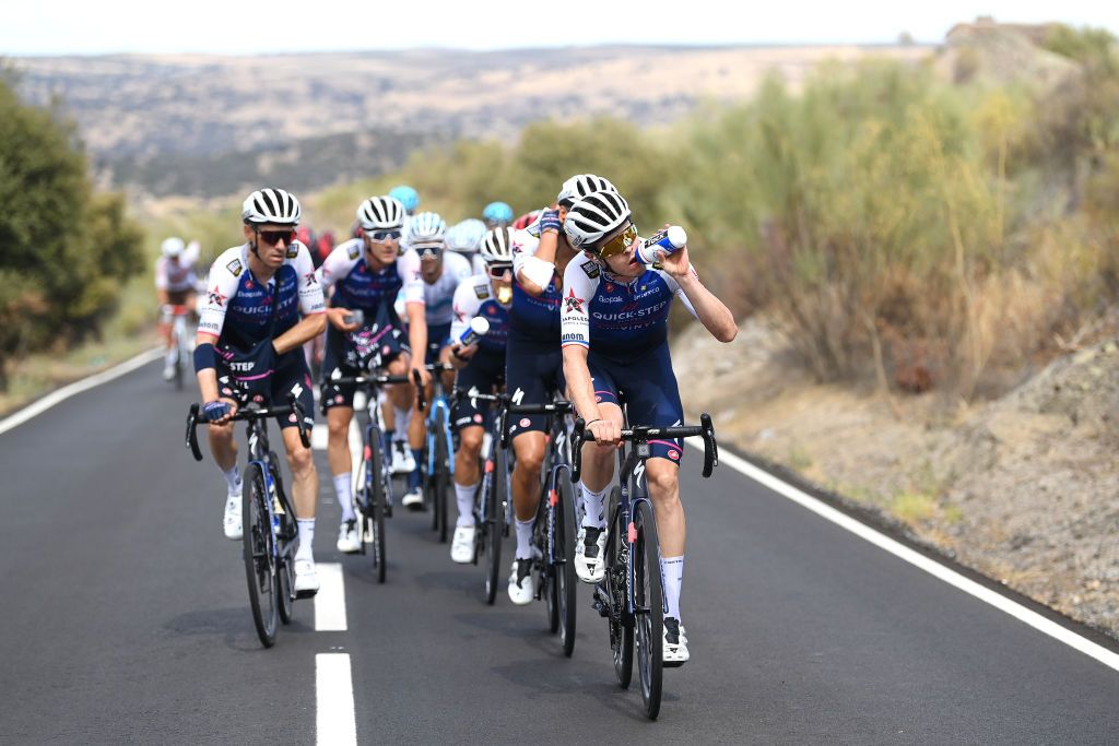 MONASTERIO DE TENTUDA SPAIN SEPTEMBER 07 Rmi Cavagna of France and Team QuickStep Alpha Vinyl competes during the 77th Tour of Spain 2022 Stage 17 a 1624km stage from Aracena to Monasterio de Tentuda 1095m LaVuelta22 WorldTour on September 07 2022 in Monasterio de Tentuda Spain Photo by Justin SetterfieldGetty Images