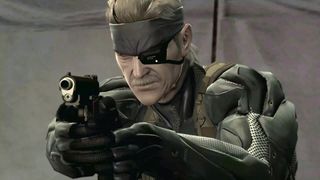 Metal Gear Solid Collection Vol. 2 screenshot showing Solid Snake with grey hair and an eye patch pointing a gun