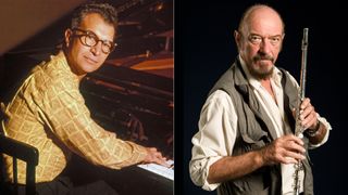 LEFT: Dave Brubeck at the piano circa 1965. RIGHT: LONDON, UNITED KINGDOM - JULY 1: British singer-songwriter Ian Anderson, best known for his work with progressive rock band Jethro Tull, taken on July 1, 2013. 